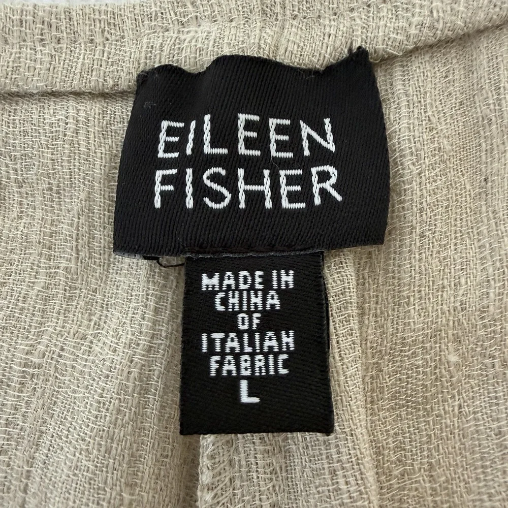 Eileen Fisher Linen Cotton Pants Large Beige Cream Coastal Lagenlook Beach